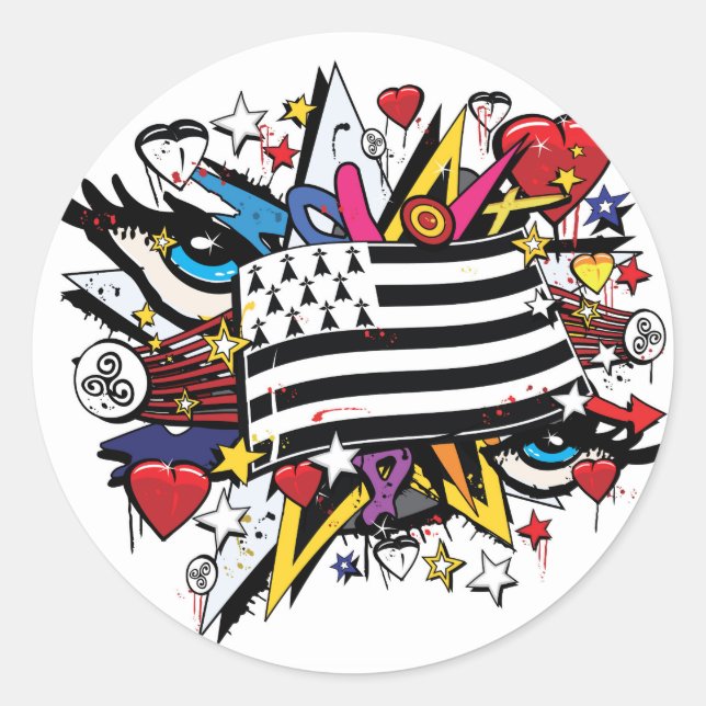Sticker Rond Drapeau Bretagne Breizh graffiti Breton graff (Devant)