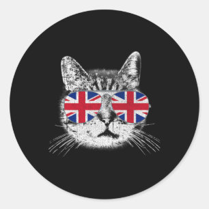 Sticker Rond Drapeau britannique Angleterre Chat Sungles Gif Un