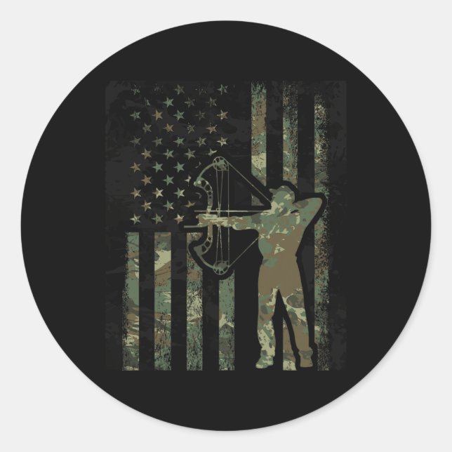 Sticker Rond Drapeau Camo Américain Chasse De Chasse De Chasse  (Devant)