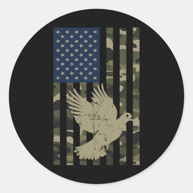Sticker Rond Drapeau Camo Américain Usa Camouflage Dove Chasse  (Devant)