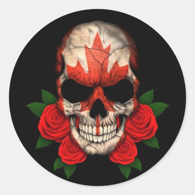Sticker Rond Drapeau canadien avec des roses rouges (Devant)
