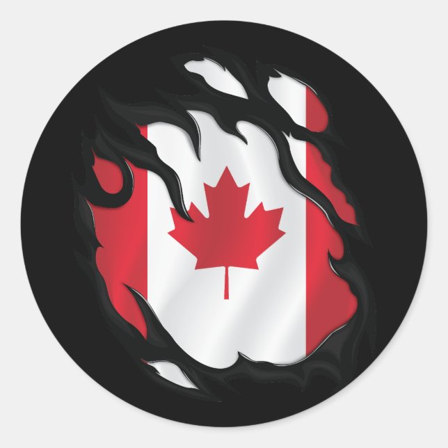 Sticker Rond Drapeau canadien déchiré (Devant)