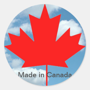 Sticker Rond Drapeau canadien et ciel bleu, fabriqué au Canada