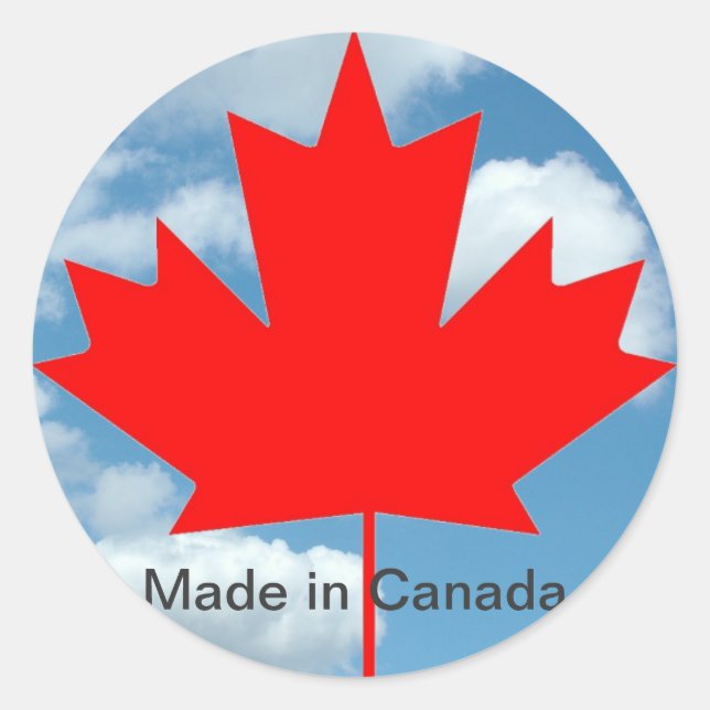 Sticker Rond Drapeau canadien et ciel bleu, fabriqué au Canada (Devant)