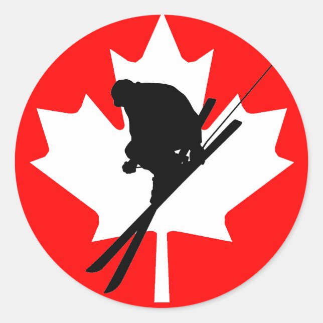 Sticker Rond Drapeau canadien ski alpin (Devant)