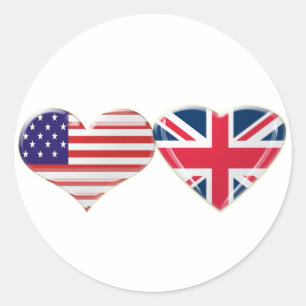 Sticker Rond Drapeau cardiaque américain et britannique