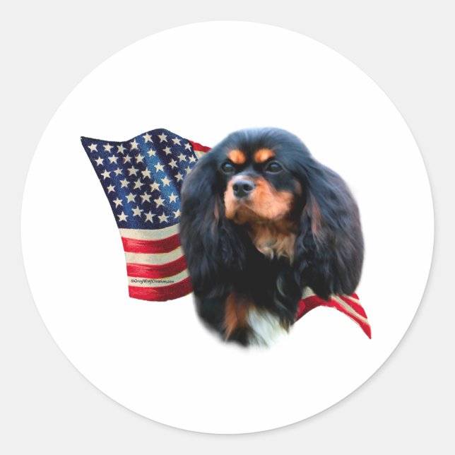 Sticker Rond Drapeau Cavalier King Charles Spaniel (Devant)