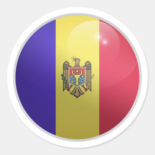Sticker Rond Drapeau circulaire brillant de Moldavie (Devant)