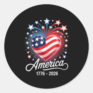 Sticker Rond Drapeau Cœur 1776 2026 4 juillet 250e anniversaire