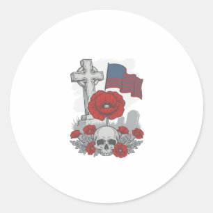 Sticker Rond Drapeau coquelicot commémoratif Croix Gravure Vint