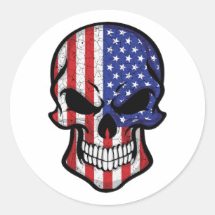 Sticker Rond Drapeau crâne souriant américain