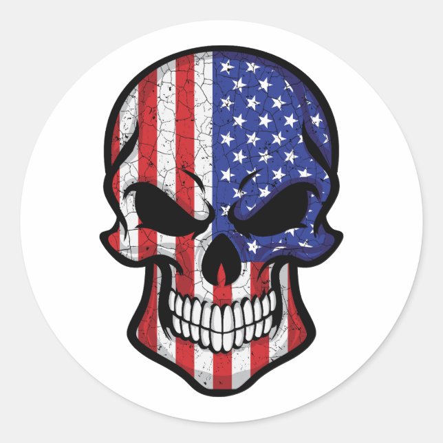 Sticker Rond Drapeau crâne souriant américain (Devant)