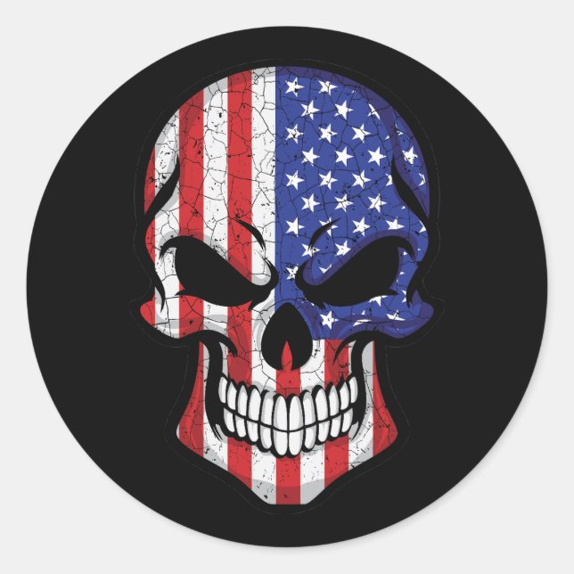 Sticker Rond Drapeau crâne souriant américain (Devant)