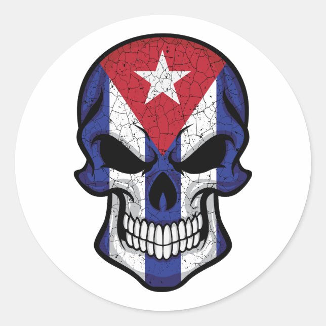 Sticker Rond Drapeau crâne souriant de Cuba (Devant)