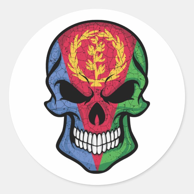 Sticker Rond Drapeau crâne souriant de l'Érythrée (Devant)