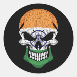 Sticker Rond Drapeau crâne souriant de l'Inde