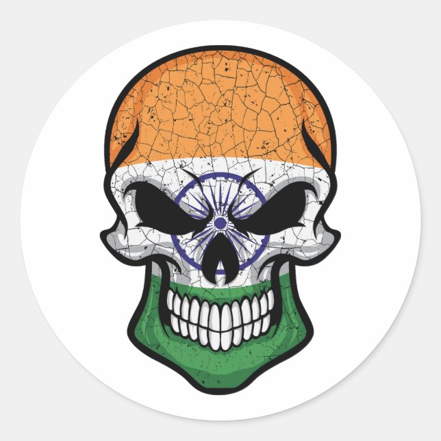 Sticker Rond Drapeau crâne souriant de l'Inde (Devant)