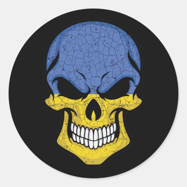 Sticker Rond Drapeau crâne souriant de l'Ukraine (Devant)