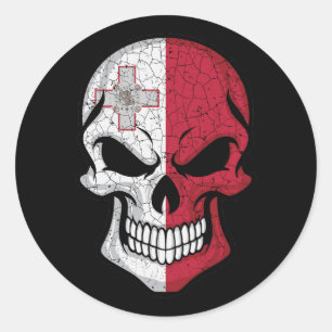 Sticker Rond Drapeau crâne souriant de Malte