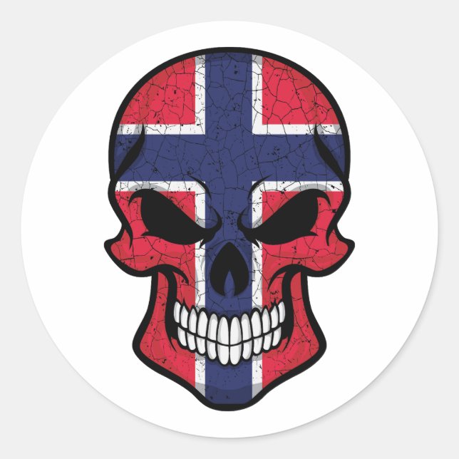 Sticker Rond Drapeau crâne souriant de Norvège (Devant)
