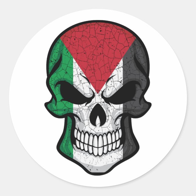 Sticker Rond Drapeau crâne souriant de Palestine (Devant)