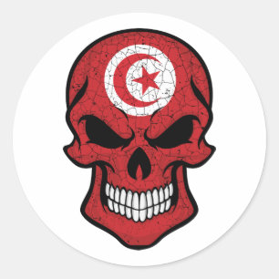Sticker Rond Drapeau crâne souriant de Tunisie