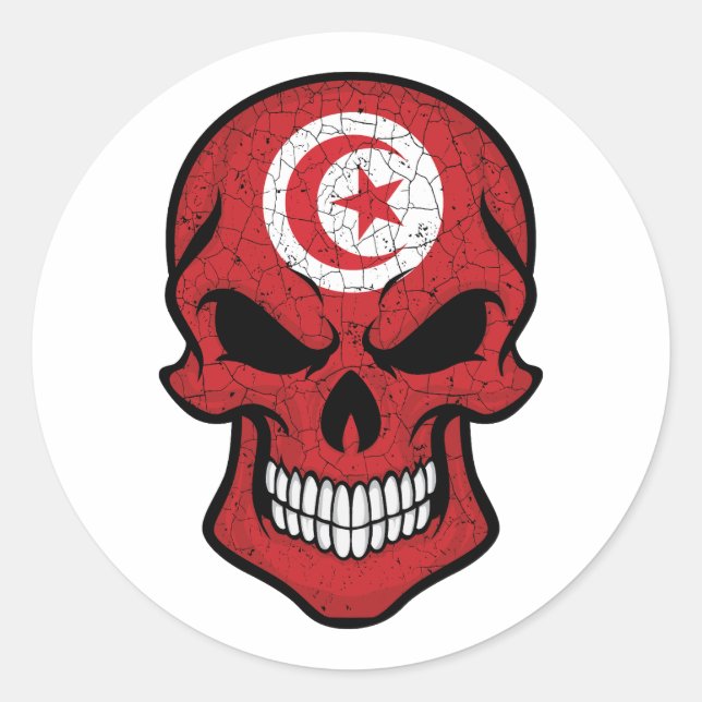 Sticker Rond Drapeau crâne souriant de Tunisie (Devant)