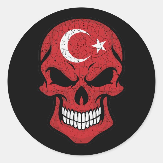 Sticker Rond Drapeau crâne souriant de Turquie (Devant)