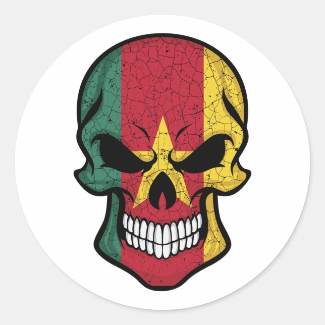 Sticker Rond Drapeau crâne souriant du Cameroun (Devant)