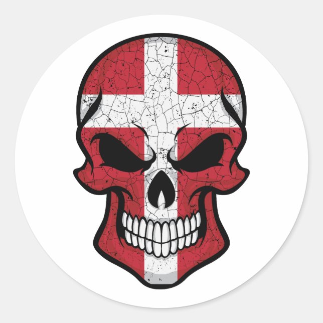 Sticker Rond Drapeau crâne souriant du Danemark (Devant)