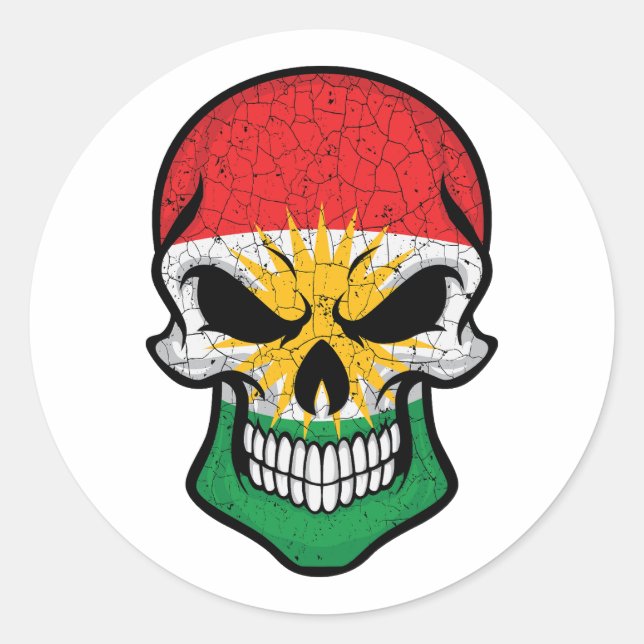 Sticker Rond Drapeau crâne souriant du Kurdistan (Devant)