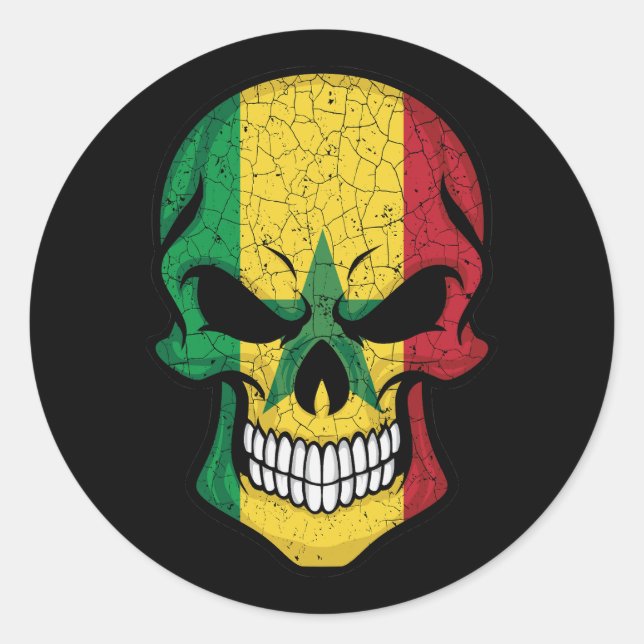 Sticker Rond Drapeau crâne souriant du Sénégal (Devant)
