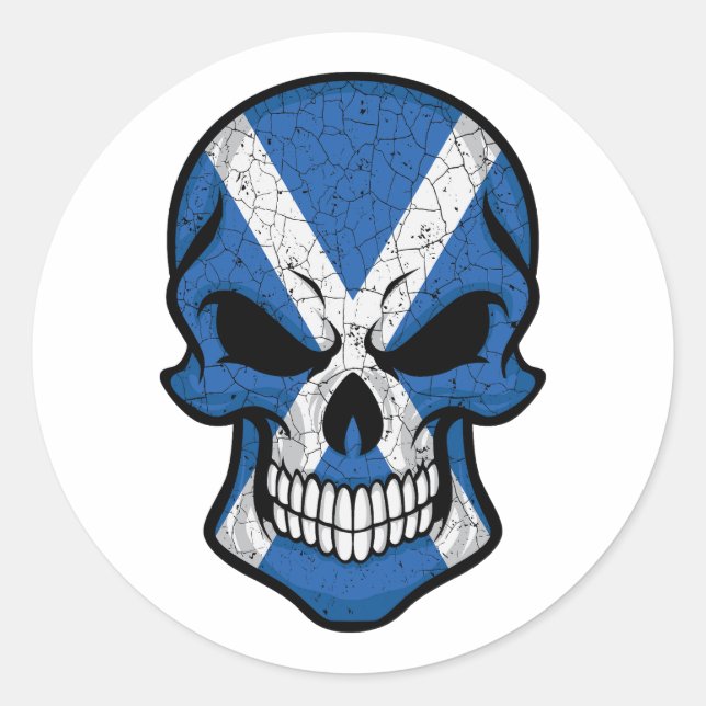Sticker Rond Drapeau crâne souriant écossais (Devant)