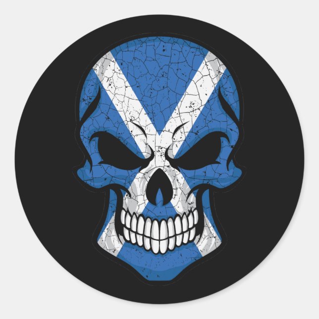 Sticker Rond Drapeau crâne souriant écossais (Devant)