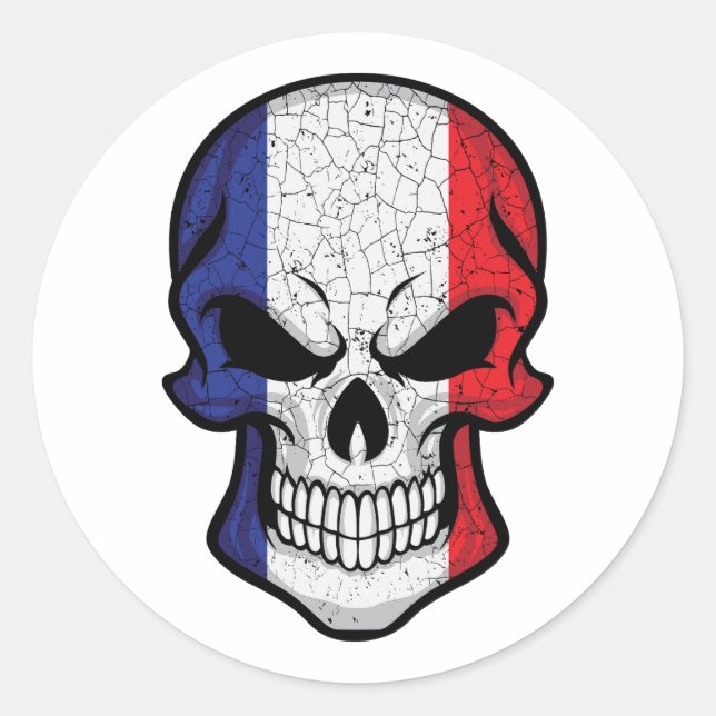 Sticker Rond Drapeau crâne souriant France (Devant)