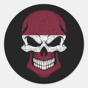 Sticker Rond Drapeau crâne souriant Lettonie
