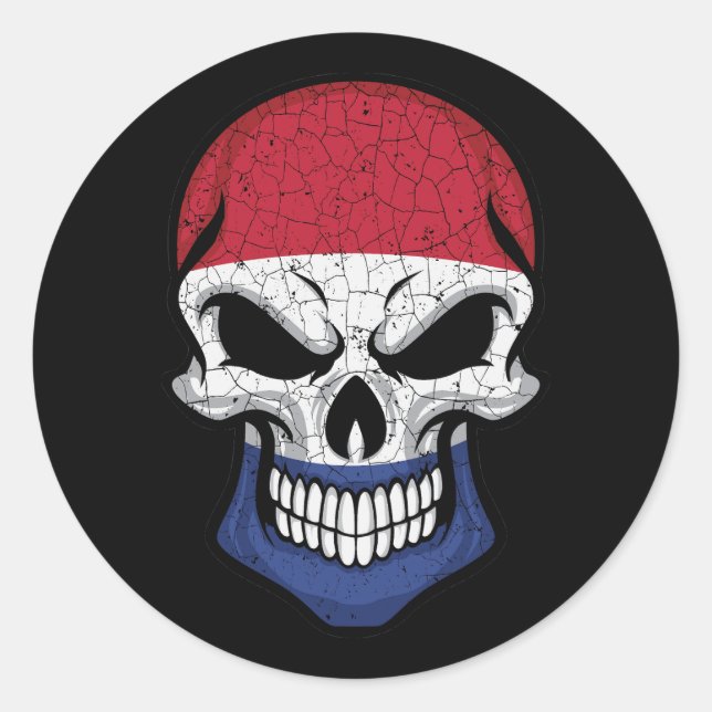 Sticker Rond Drapeau crâne souriant Pays-Bas (Devant)