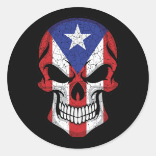 Sticker Rond Drapeau crâne souriant Porto Rico