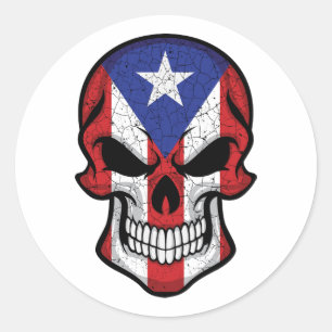 Sticker Rond Drapeau crâne souriant Porto Rico