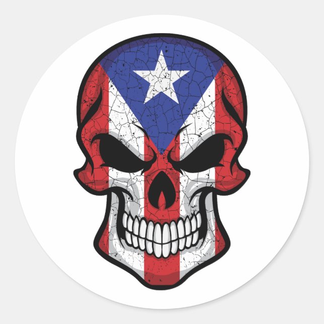 Sticker Rond Drapeau crâne souriant Porto Rico (Devant)