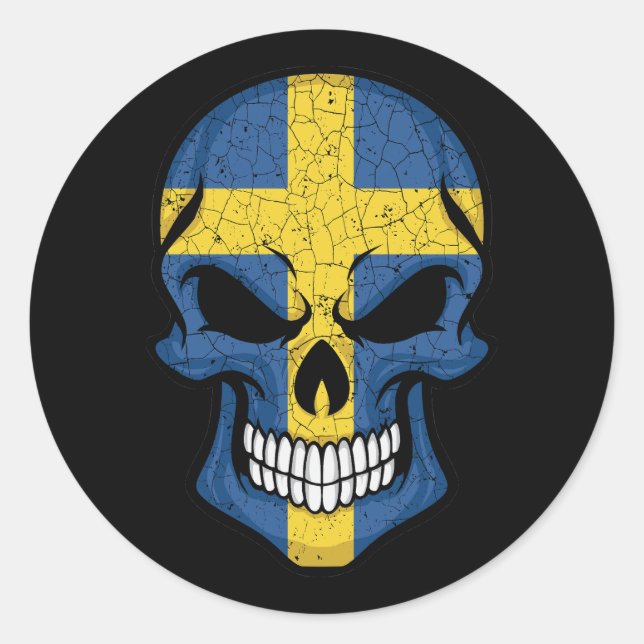 Sticker Rond Drapeau crâne souriant Suède (Devant)