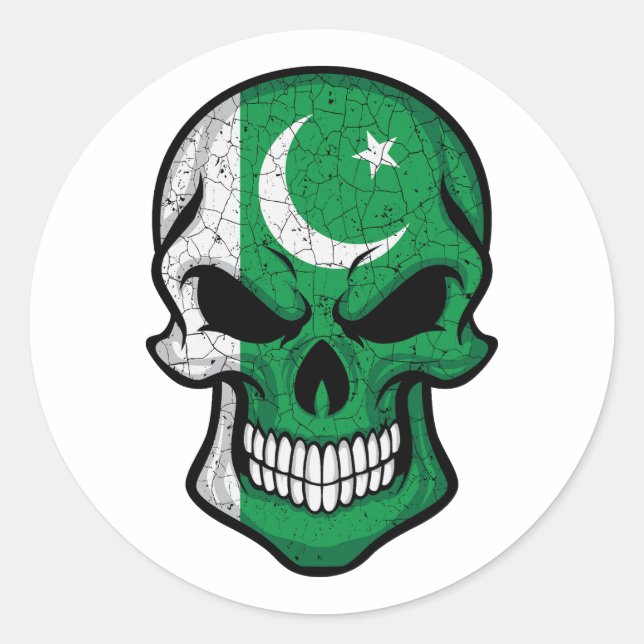 Sticker Rond Drapeau crânien souriant du Pakistan (Devant)