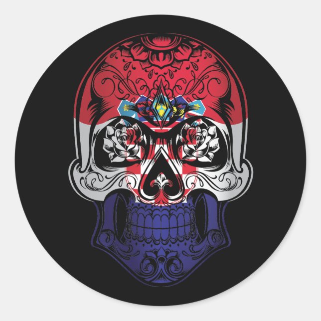 Sticker Rond Drapeau Croate Et Rose (Devant)