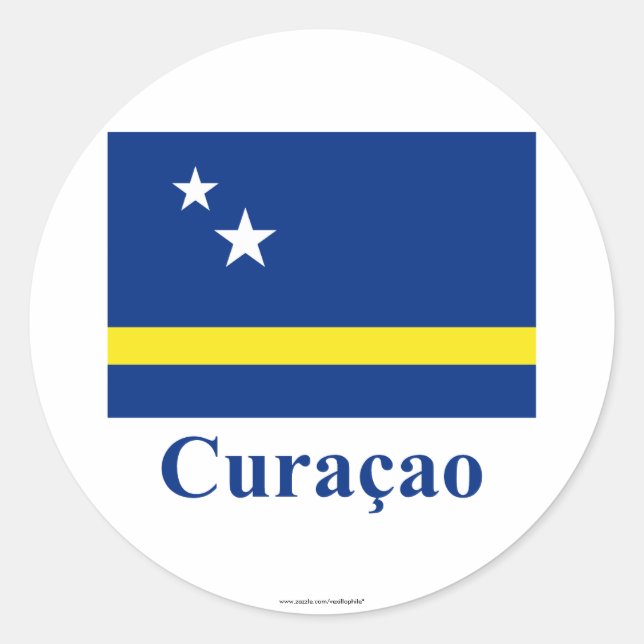 Sticker Rond Drapeau Curacao avec nom en néerlandais (Devant)