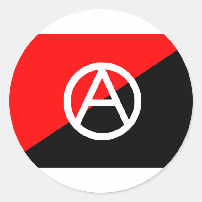 Sticker Rond Drapeau d'anarchiste avec le symbole d'A (Devant)