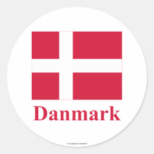 Sticker Rond Drapeau Danemark avec nom en danois