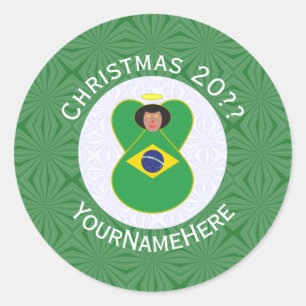 Sticker Rond Drapeau d'ange de Noël brésilien Personnalisé 