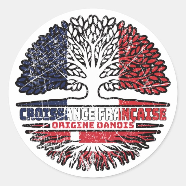 Sticker Rond Drapeau danois France Arbre (Devant)
