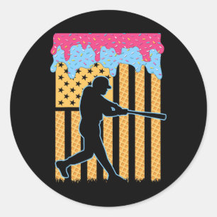 Sticker Rond Drapeau de base-ball Bat Boys Ice Cream American F