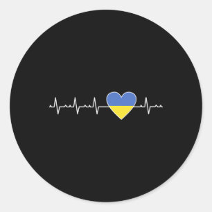 Sticker Rond Drapeau de battement de coeur d'Ukraine Soutien à 
